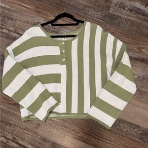 Green and white striped cropped sweater